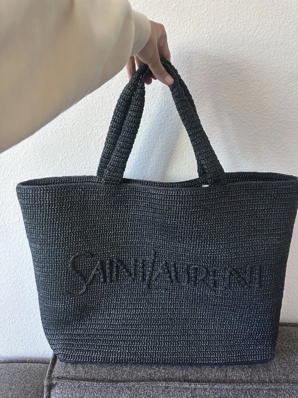 Saint Laurent Raffia Wide Tote Black ysl